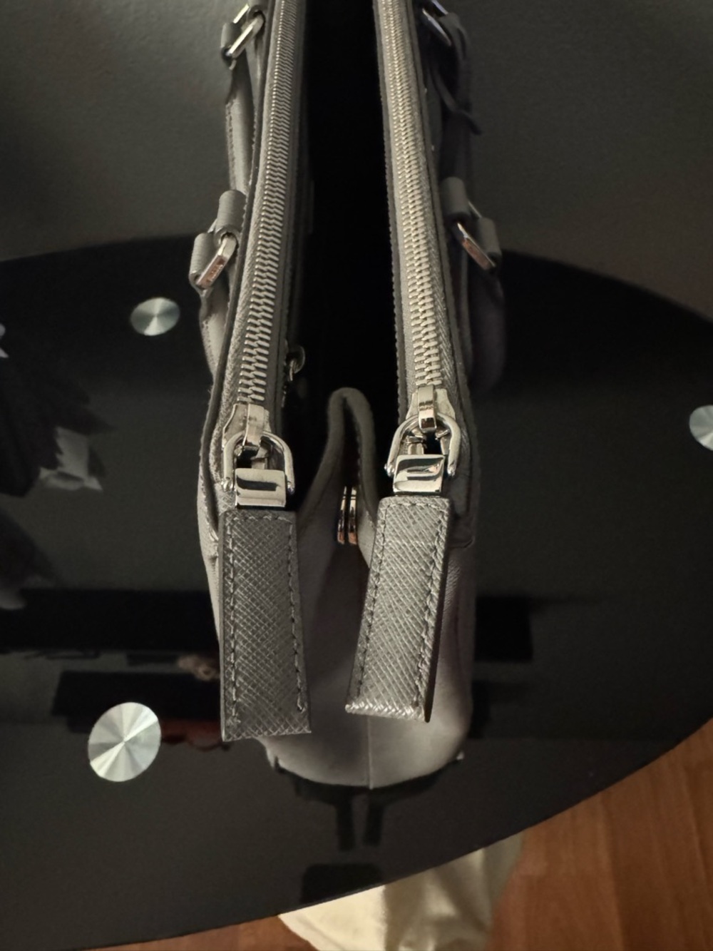 Prada Galleria |  Silver-Gray Saffiano Leather Structured Satchel - Picture 6 of 13